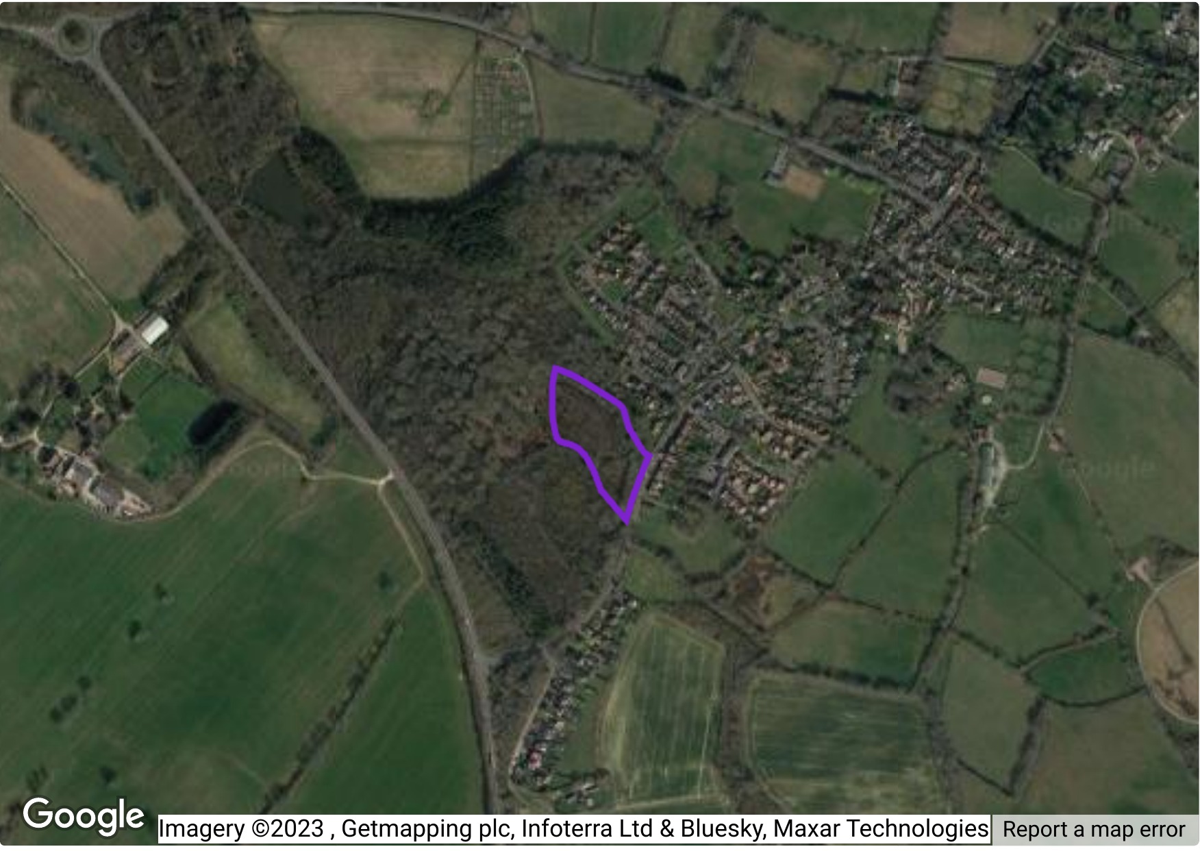 Wider aerial map showing Moat Wood in its surrounding landscape