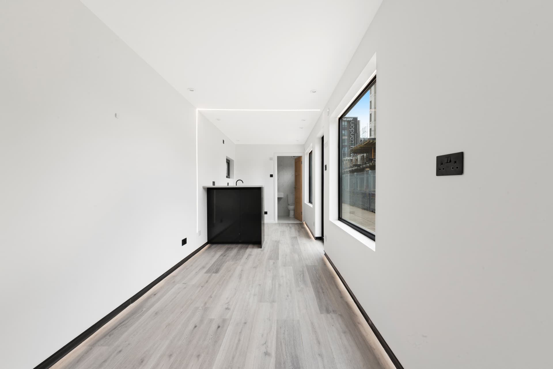 40 ft container interior with recessed linear LED lighting