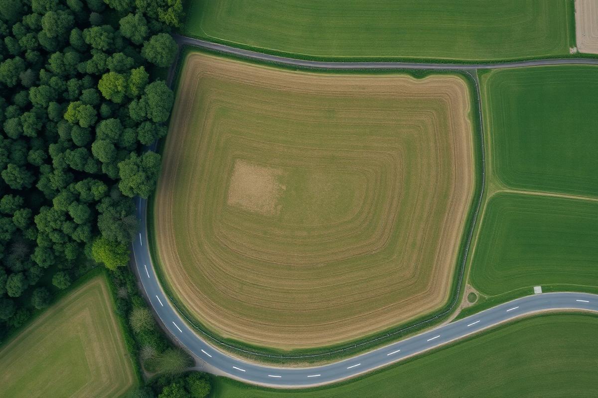 Aerial view of the Moat Wood parcel and its woodland boundary